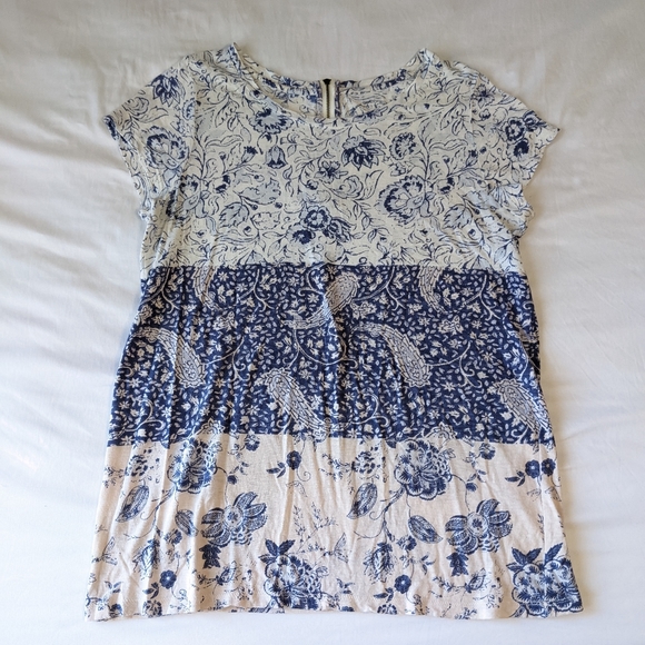Lucky Brand Floral Print Top Short Sleeve Medium - Picture 1 of 7